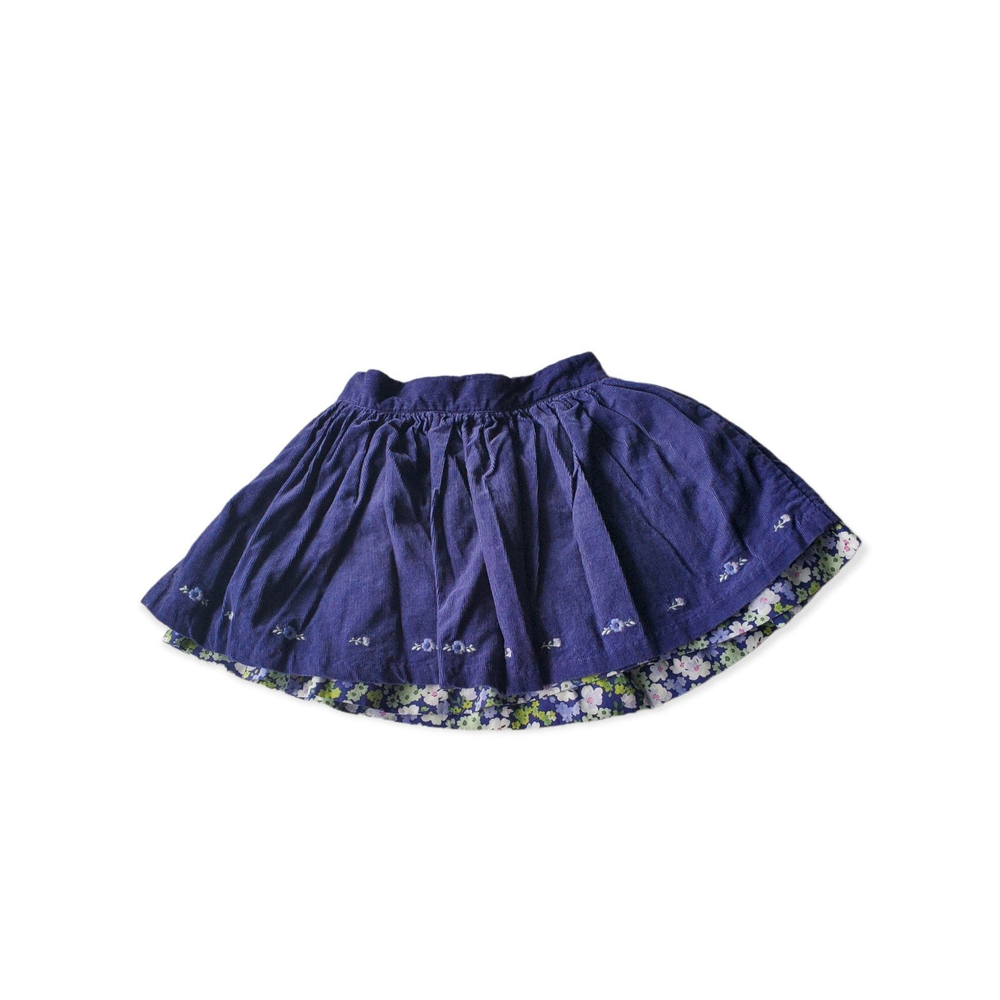 Janie & Jack Royal Purple Corduroy & Floral Layered Skirt Size 2T